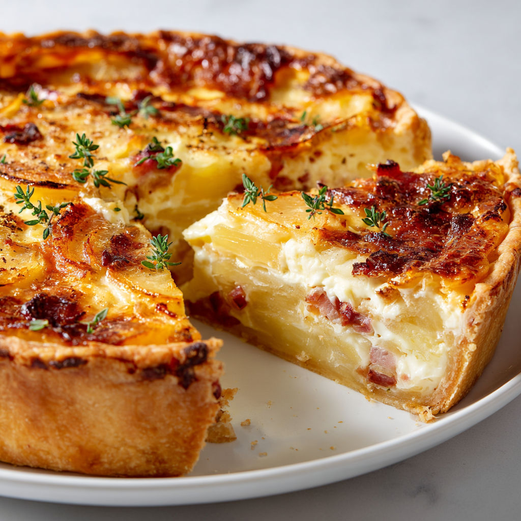 Un plat savoyard chaud est présenté sur une planche.