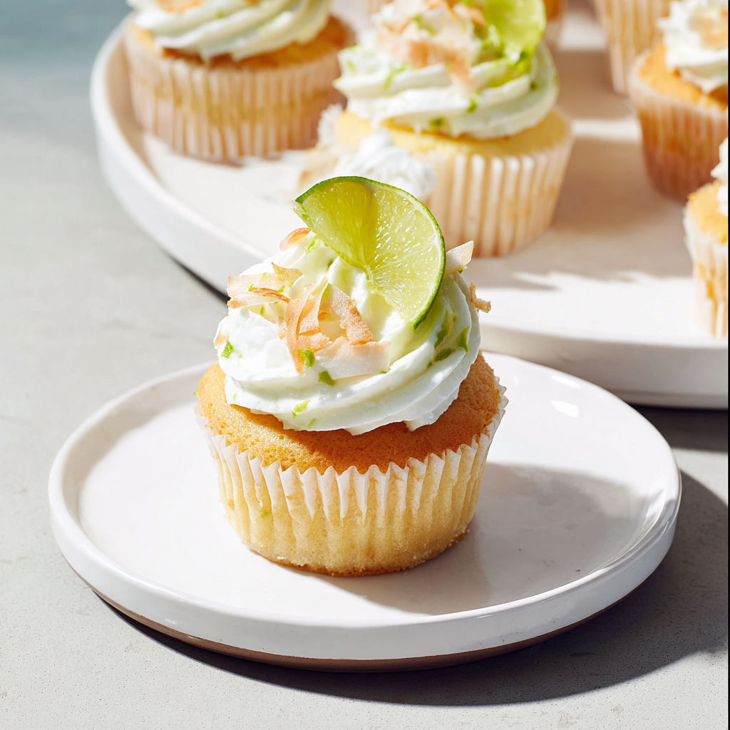 Plateau de petits gâteaux moelleux à la lime et crème coco.