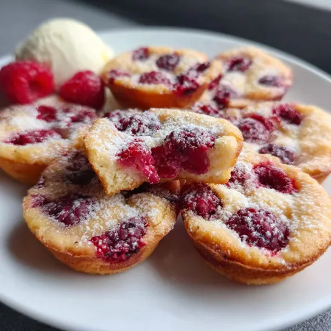 Petite tartelette sans pâte avec des framboises servie sur un plateau.