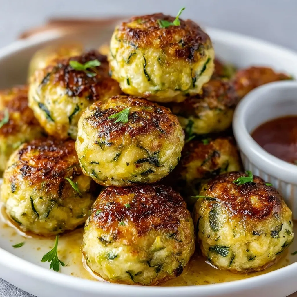 Assiette de boulettes aux légumes rôties et sauce à tremper.