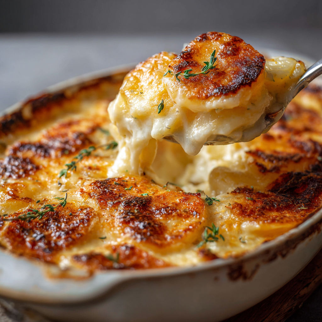 Un plat généreux et fondant de gratin dauphinois servi avec amour.