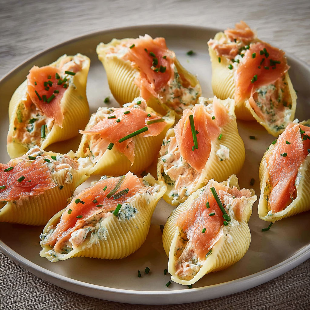 Un plat de pâtes gourmandes avec du saumon, des herbes et du mascarpone.