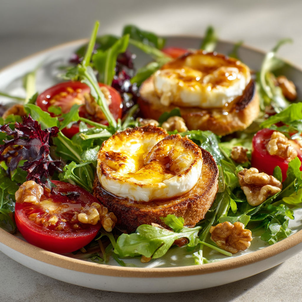 Salade tomates quinoa avec toasts dorés et noix de cajou.