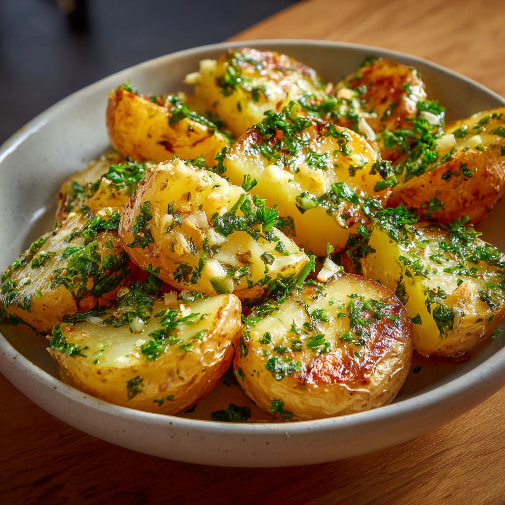 Pommes de terre cuites au four à l'ail et au beurre, prêtes à déguster.