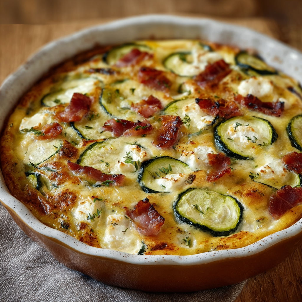 Un délicieux clafoutis salé aux courgettes, lardons et chèvre frais.
