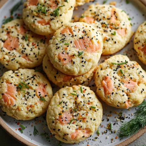 Assiette de biscuits au saumon fumé, fromage frais et graines