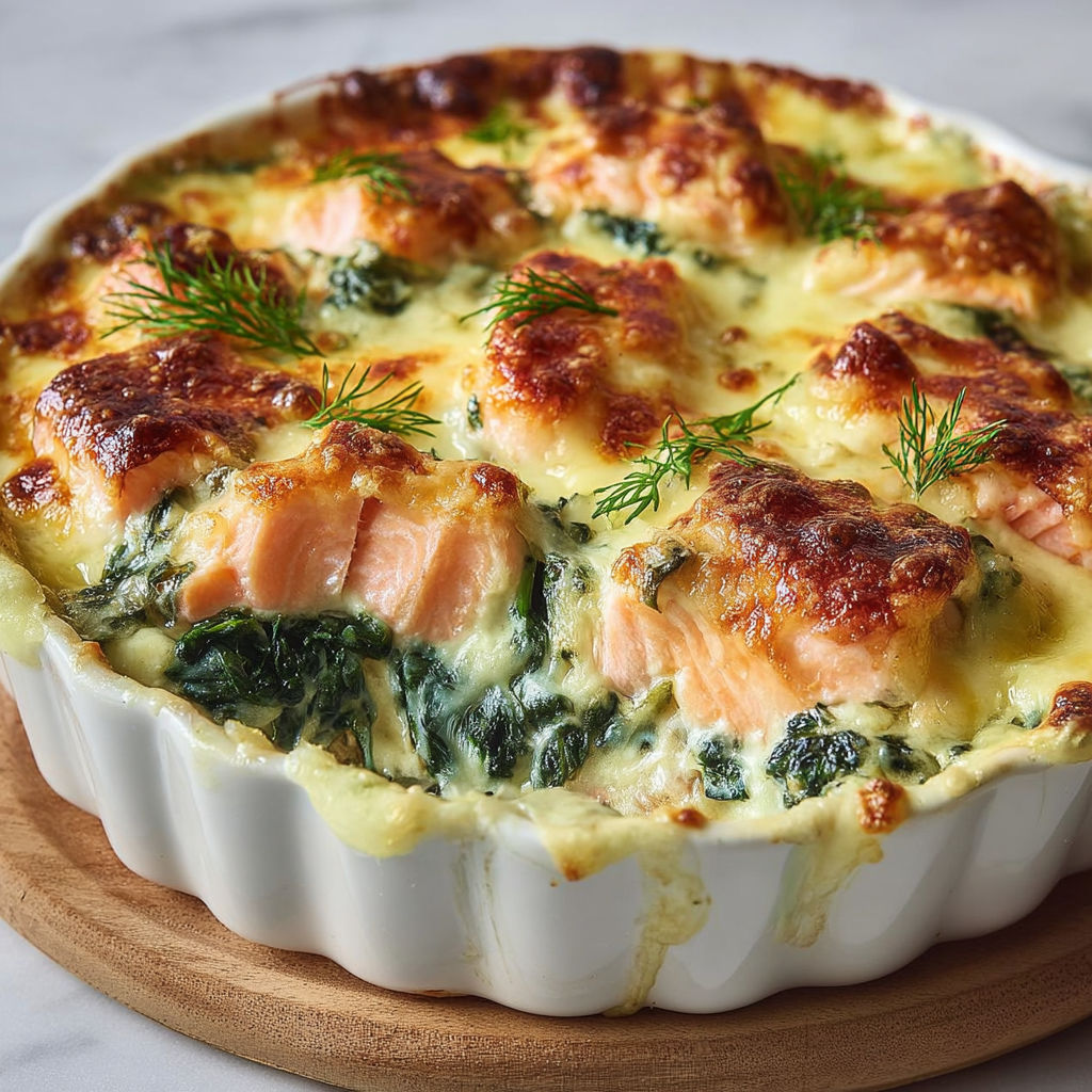 Une tarte aux légumes et au saumon, servie dans un bol en bois.