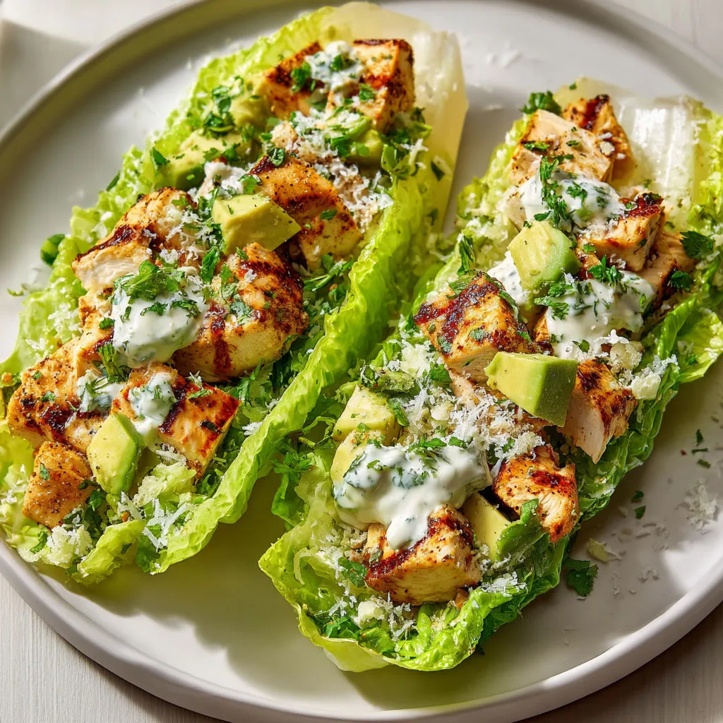 Salade composée à base de romaine, poulet au miel et avocat.