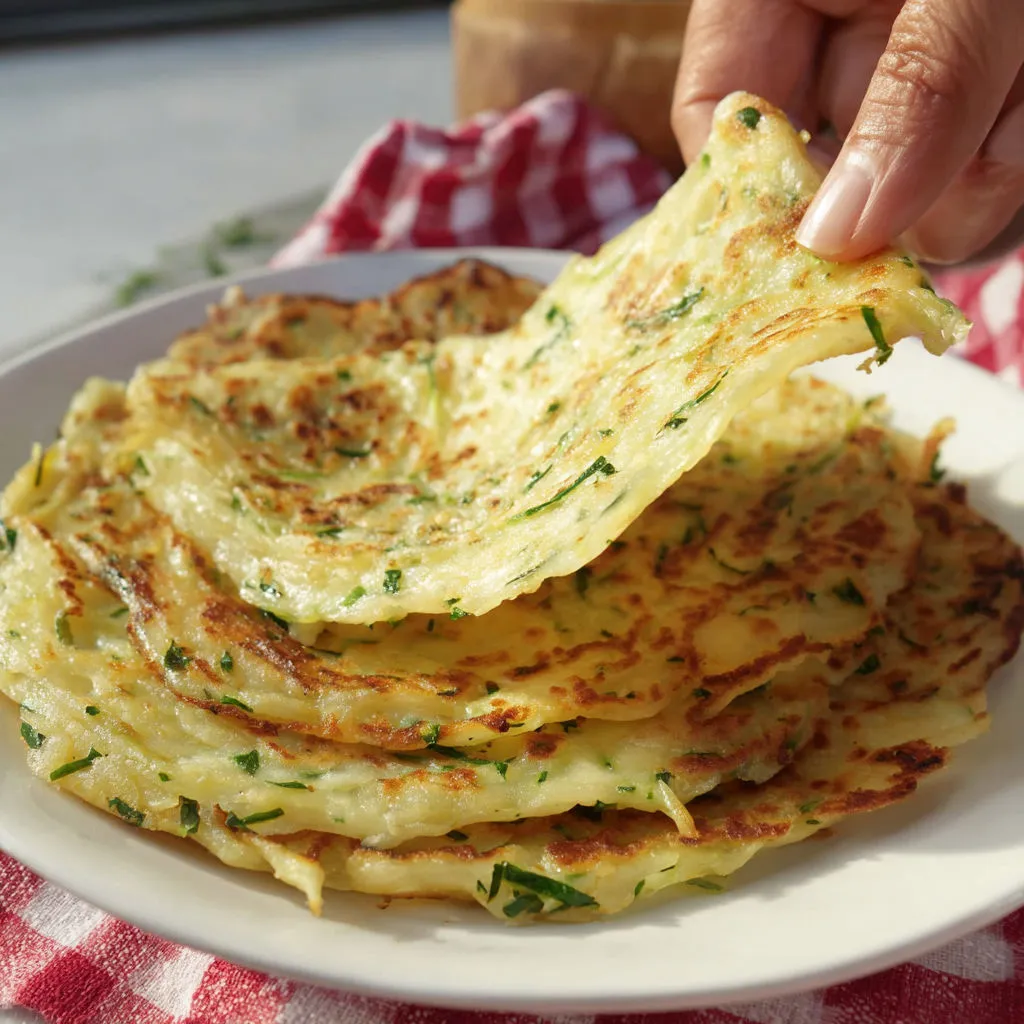 Des galettes de pommes de terre empilées sur un plateau.