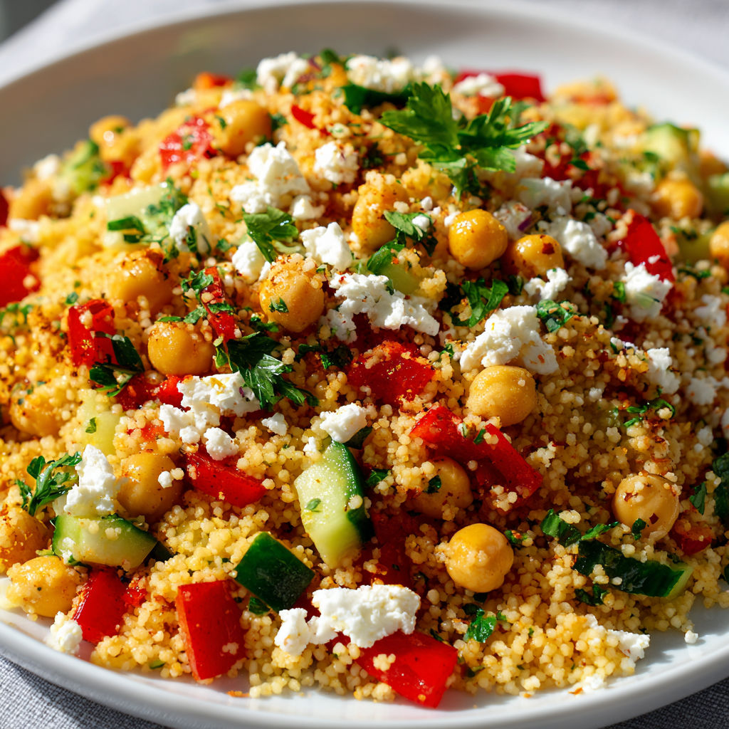 Salade de couscous avec des légumes croquants et des herbes fraîches.