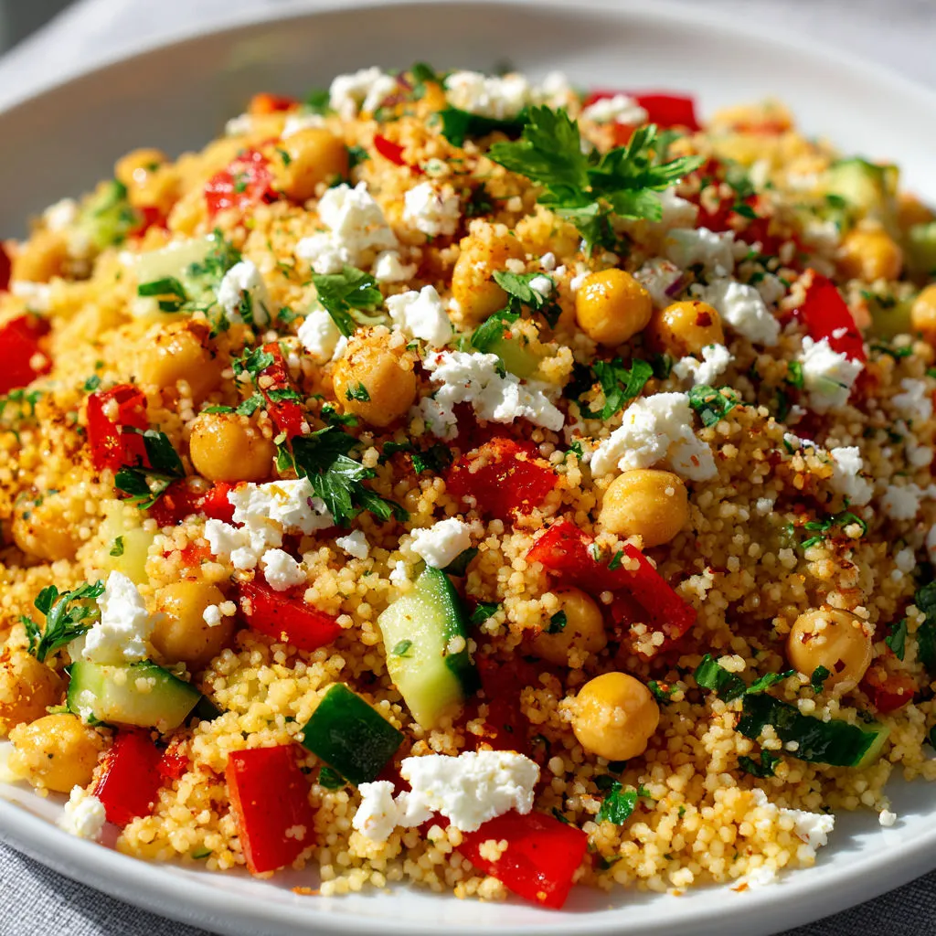 Salade de couscous avec des légumes croquants et des herbes fraîches.