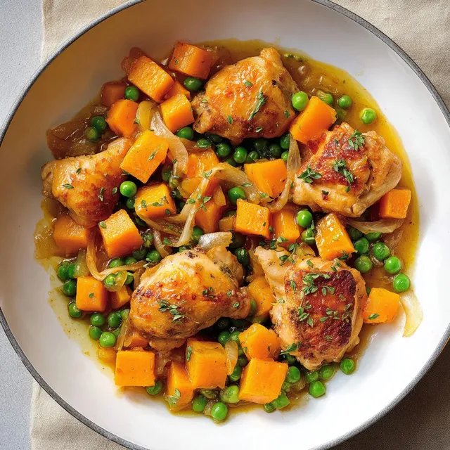 Un délicieux dîner de poulet avec courge et fleur d'ail sur un plateau, accompagné de légumes.