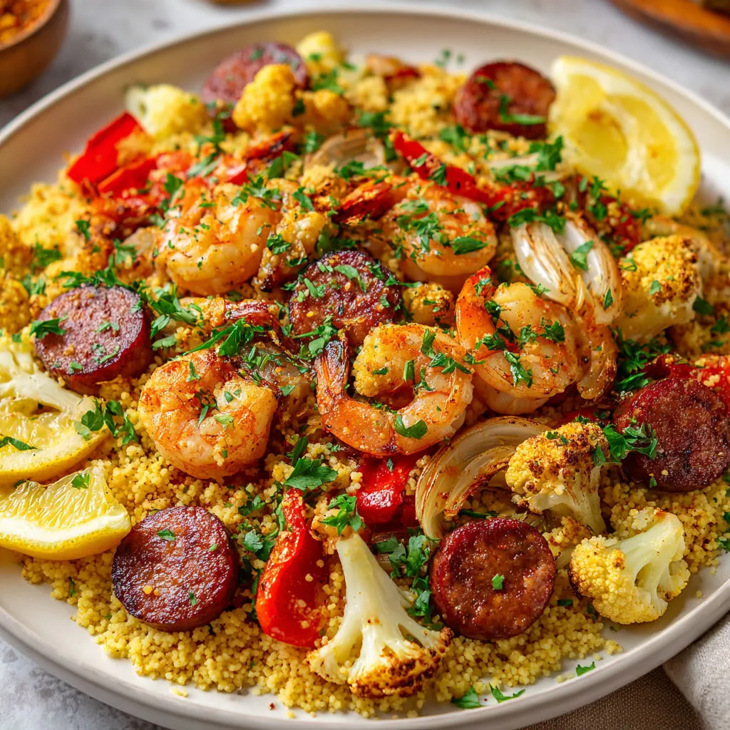 Salade de crevettes, légumes, tomates, oignons et un peu d'épinards, dans un plat rustique.