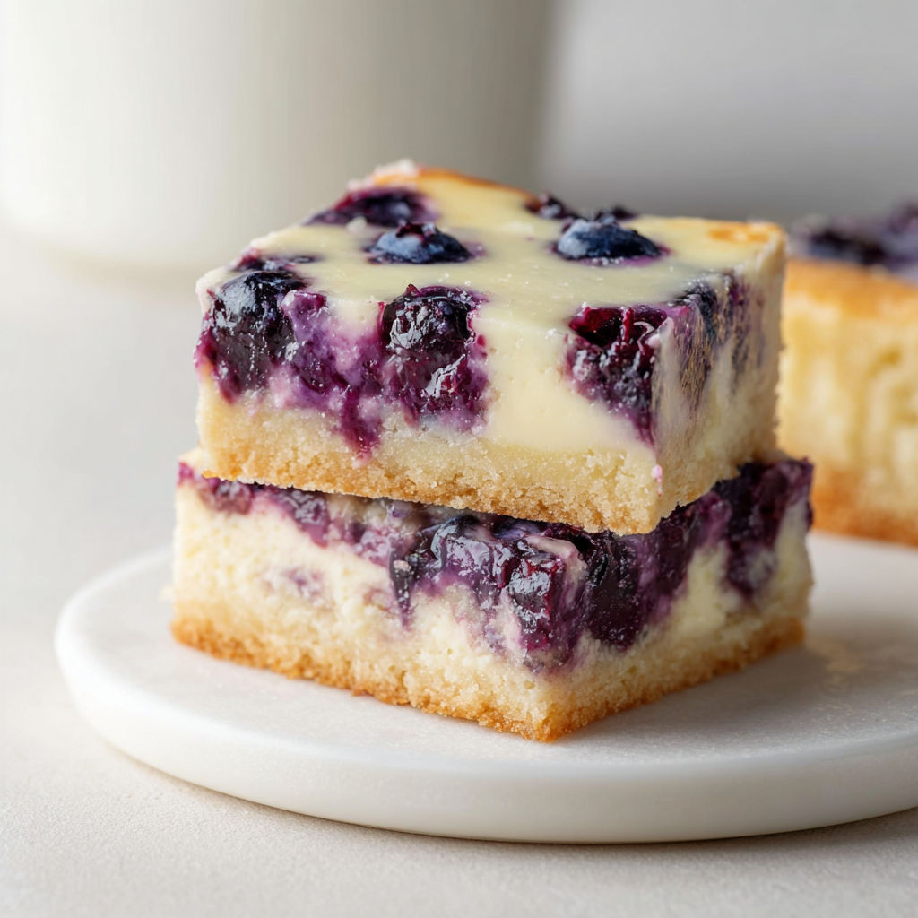 Tarte aux myrtilles et fromage frais sur plateau en porcelaine.
