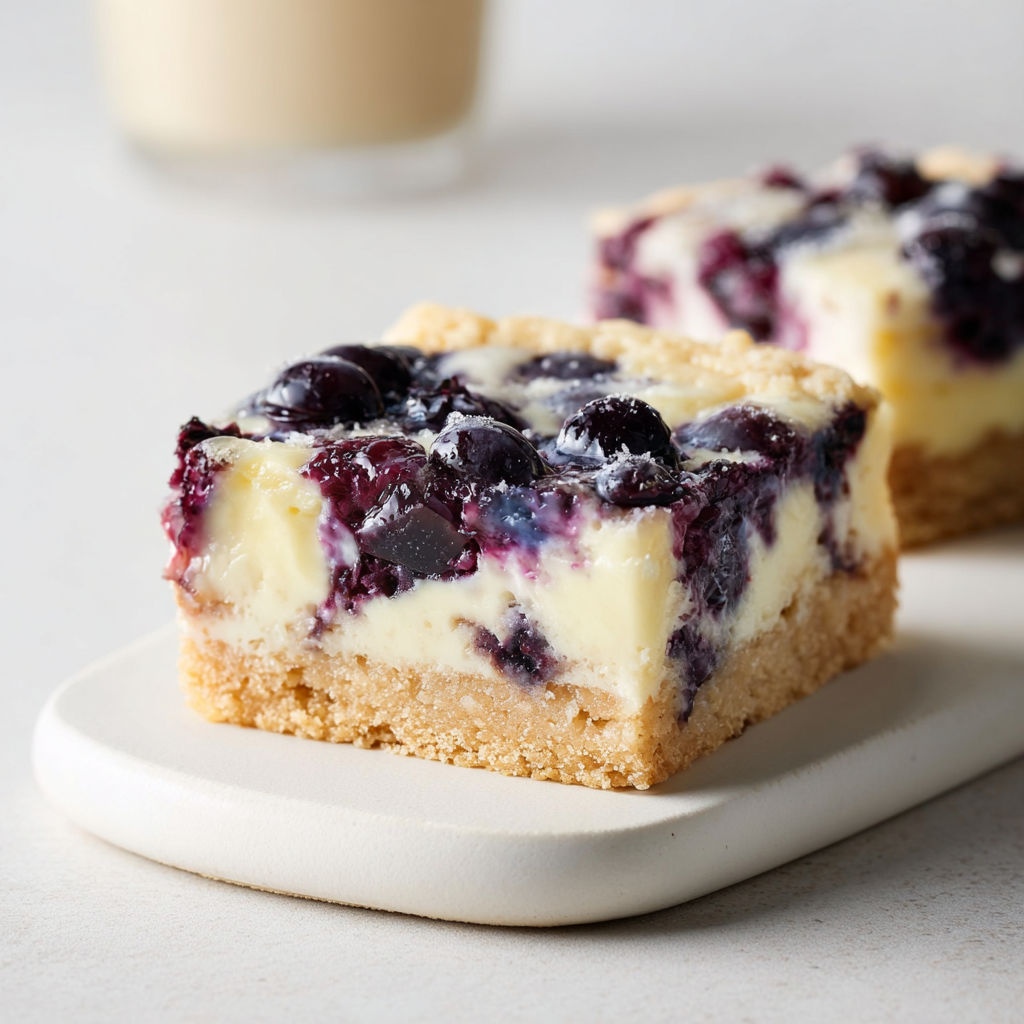 Tarte myrtilles et yaourt posée sur un plateau.