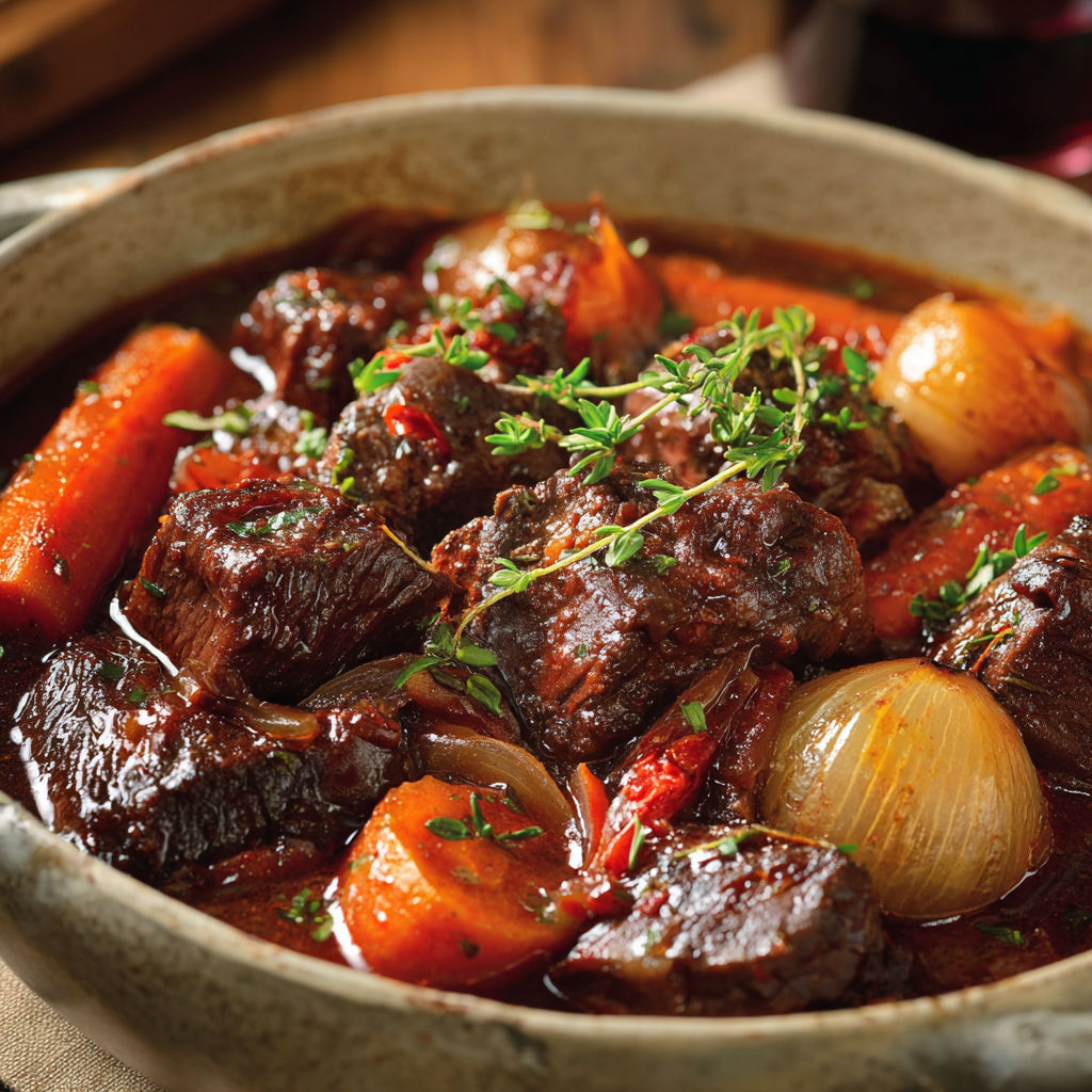 Un mijoté coloré avec des carottes, des oignons, des plantes et des légumes.