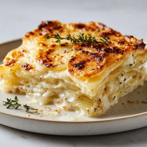Un gratin richement doré servi sur une table rustique.