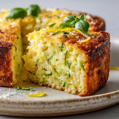 Une part gourmande de gâteau avec ricotta, courgettes et citron frais.