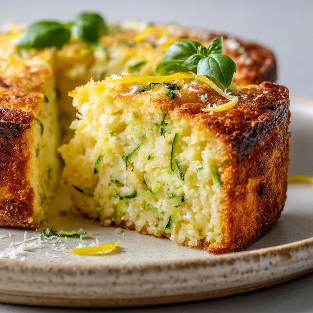 Une part gourmande de gâteau avec ricotta, courgettes et citron frais.