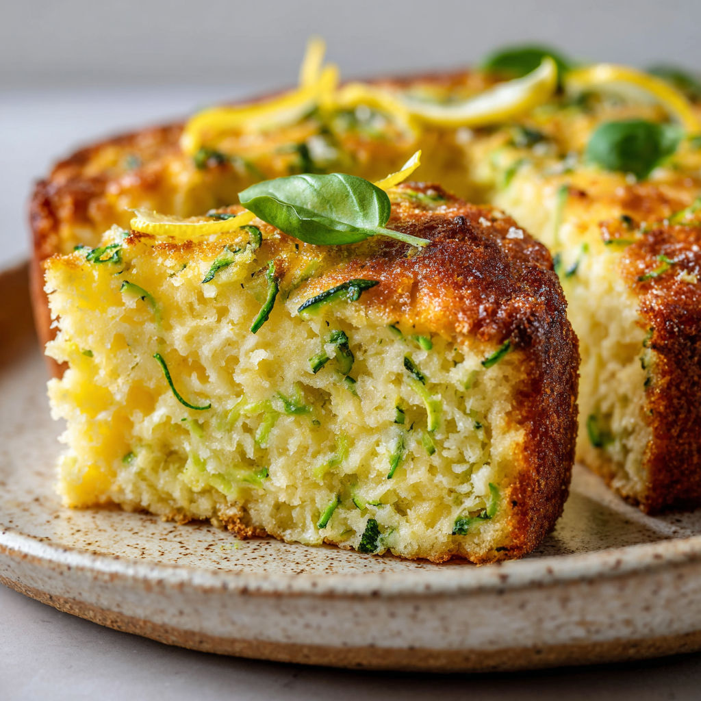 Une part bien moelleuse à la courgette, ricotta et citron.