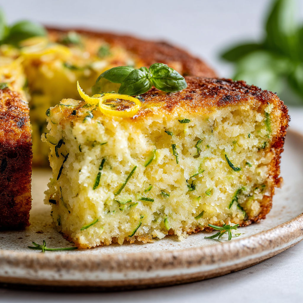 Tranche moelleuse garnie de courgettes, ricotta, citron.