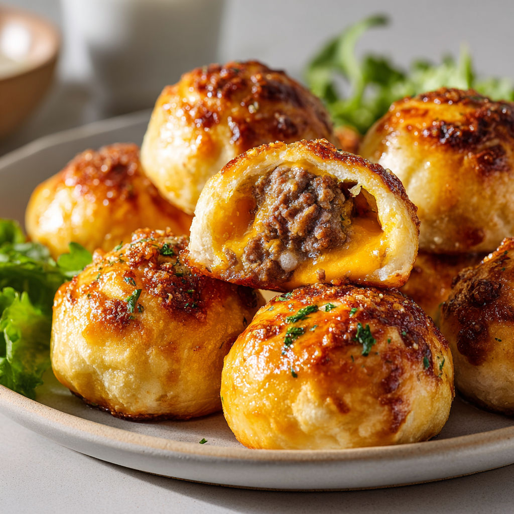 Petites bouchées façon cheeseburger garnies au parmesan et ail.