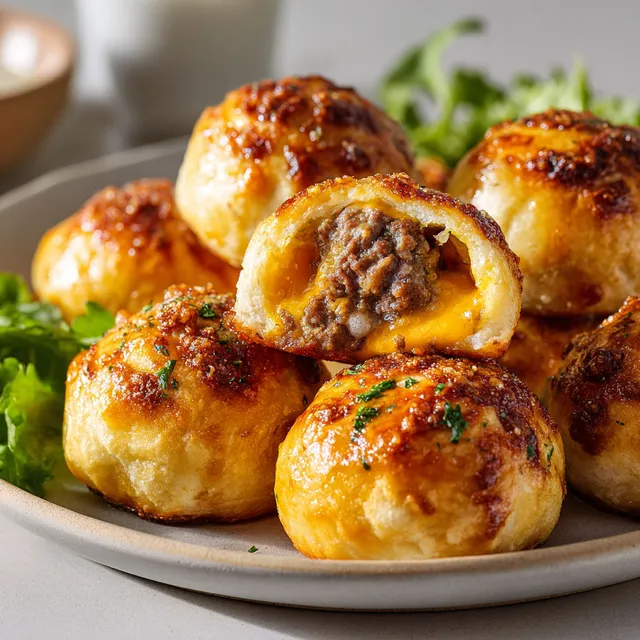 Petites bouchées façon cheeseburger garnies au parmesan et ail.