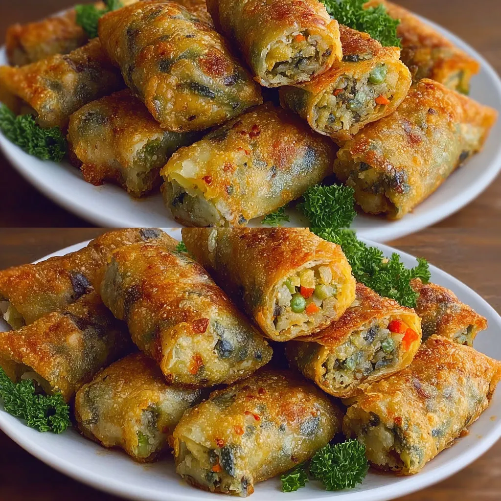 Un plateau garni de briouates bien dorées, farcies aux légumes comme carottes et poivrons, prêt à partager.