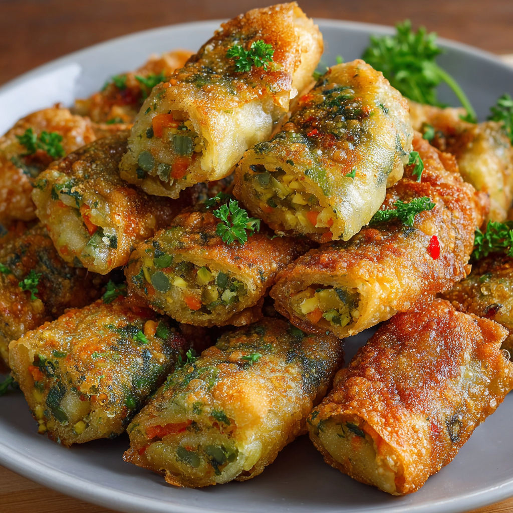 Un joli plat de briouates aux légumes, croustillantes, prêtes à être dégustées.