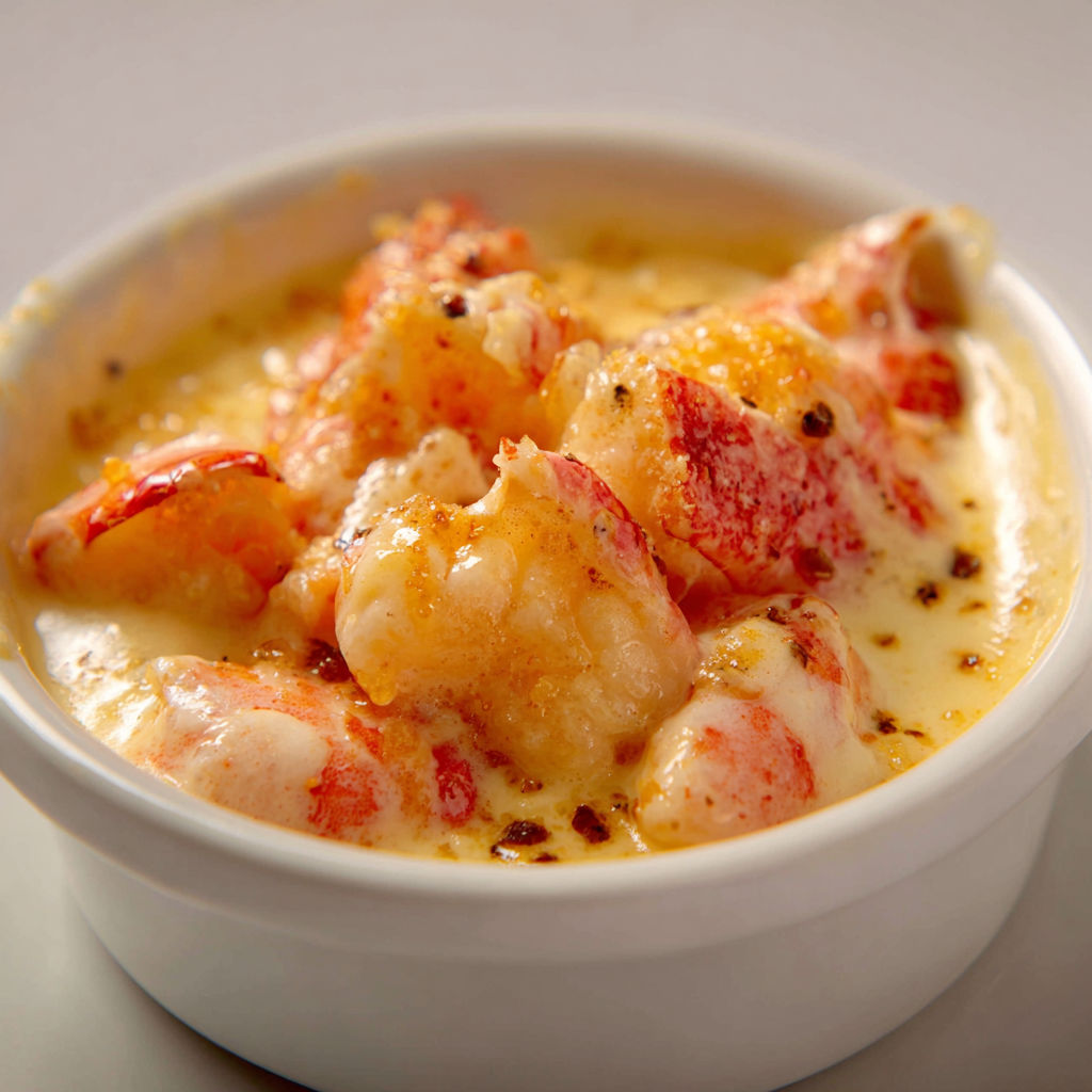 Bol de soupe de langoustine à la crème.
