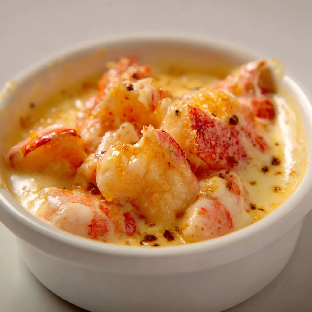 Bol de soupe de langoustine à la crème.