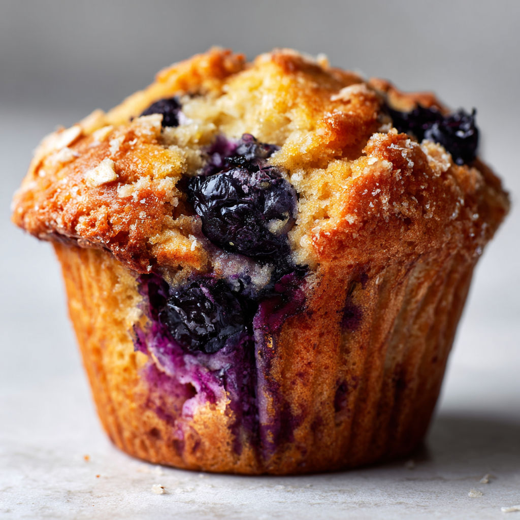 Un muffin tout doux aux myrtilles avec un peu de beurre