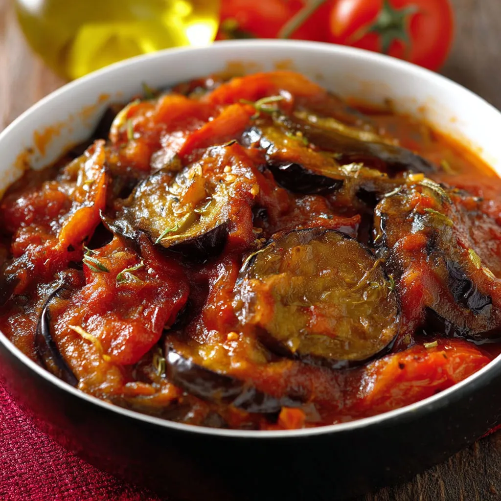 Des raviolis avec tomates et aubergines servis dans un bol transparent.
