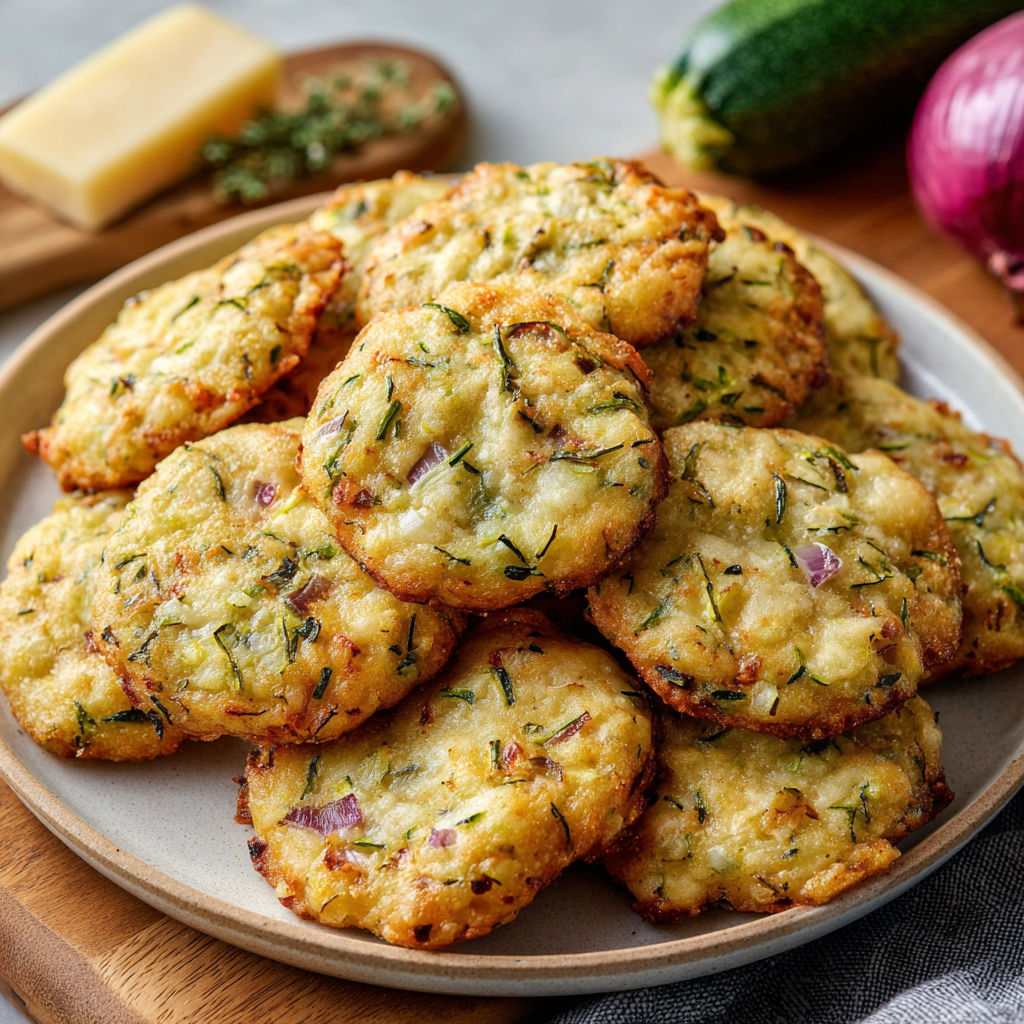 Des galettes de pommes de terre empilées avec des herbes et du fromage, posées sur un plateau.