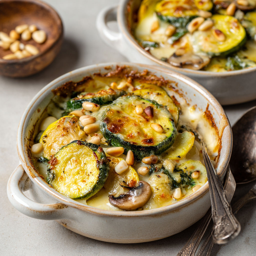Voici une version courgette et noix de cajou gratinée.