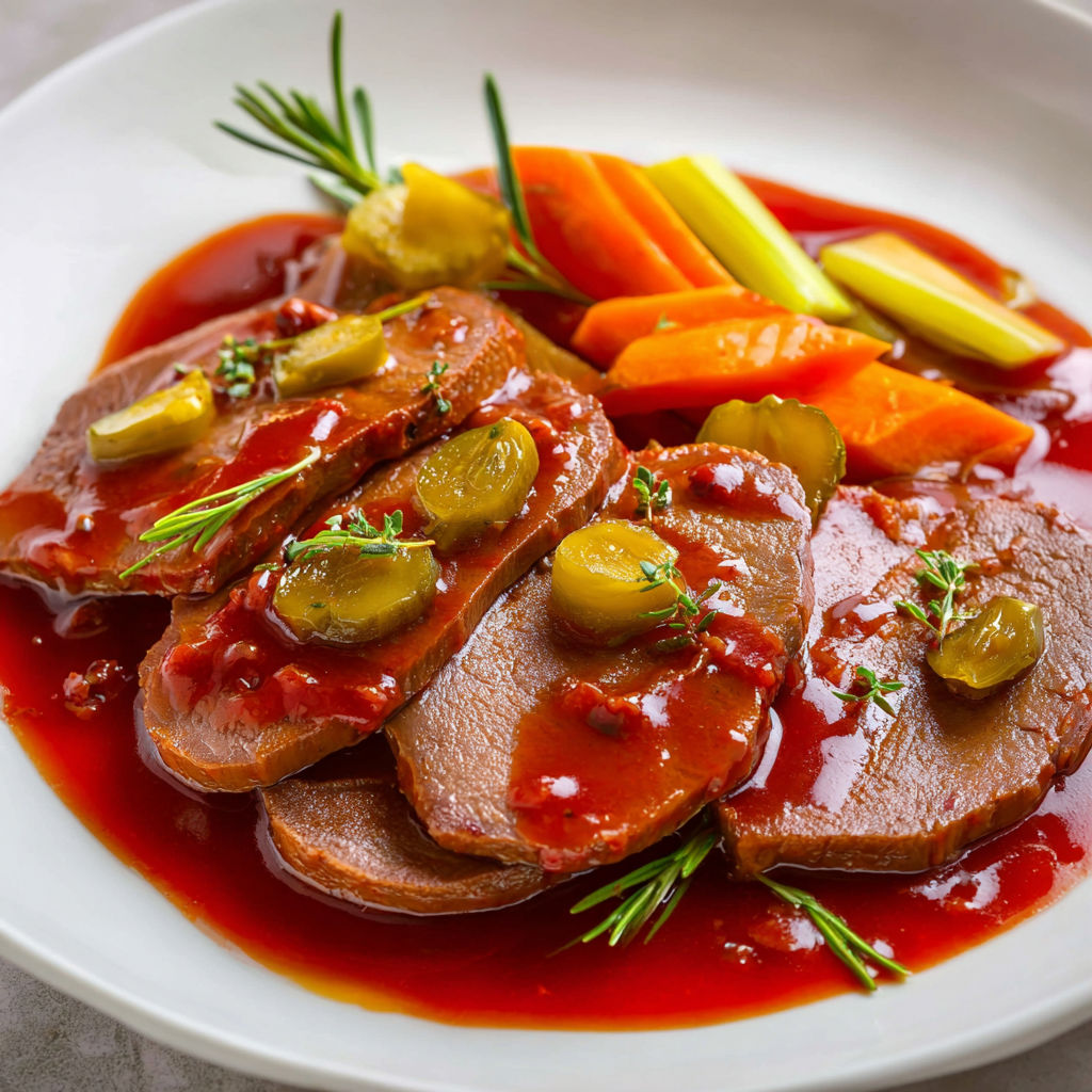 Plat de bœuf grillé avec légumes et sauce rouge bien gourmande.