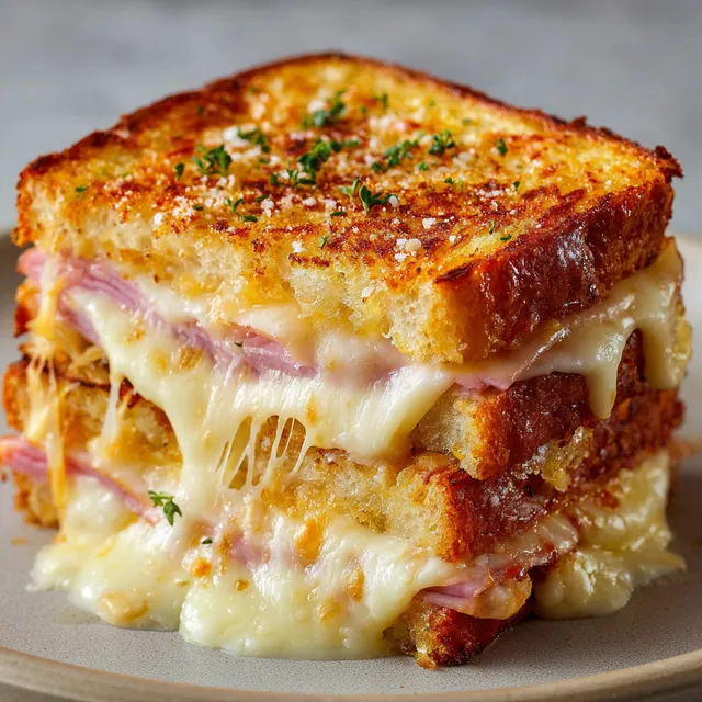 Un sandwich croque-monsieur gourmand posé sur un plateau.