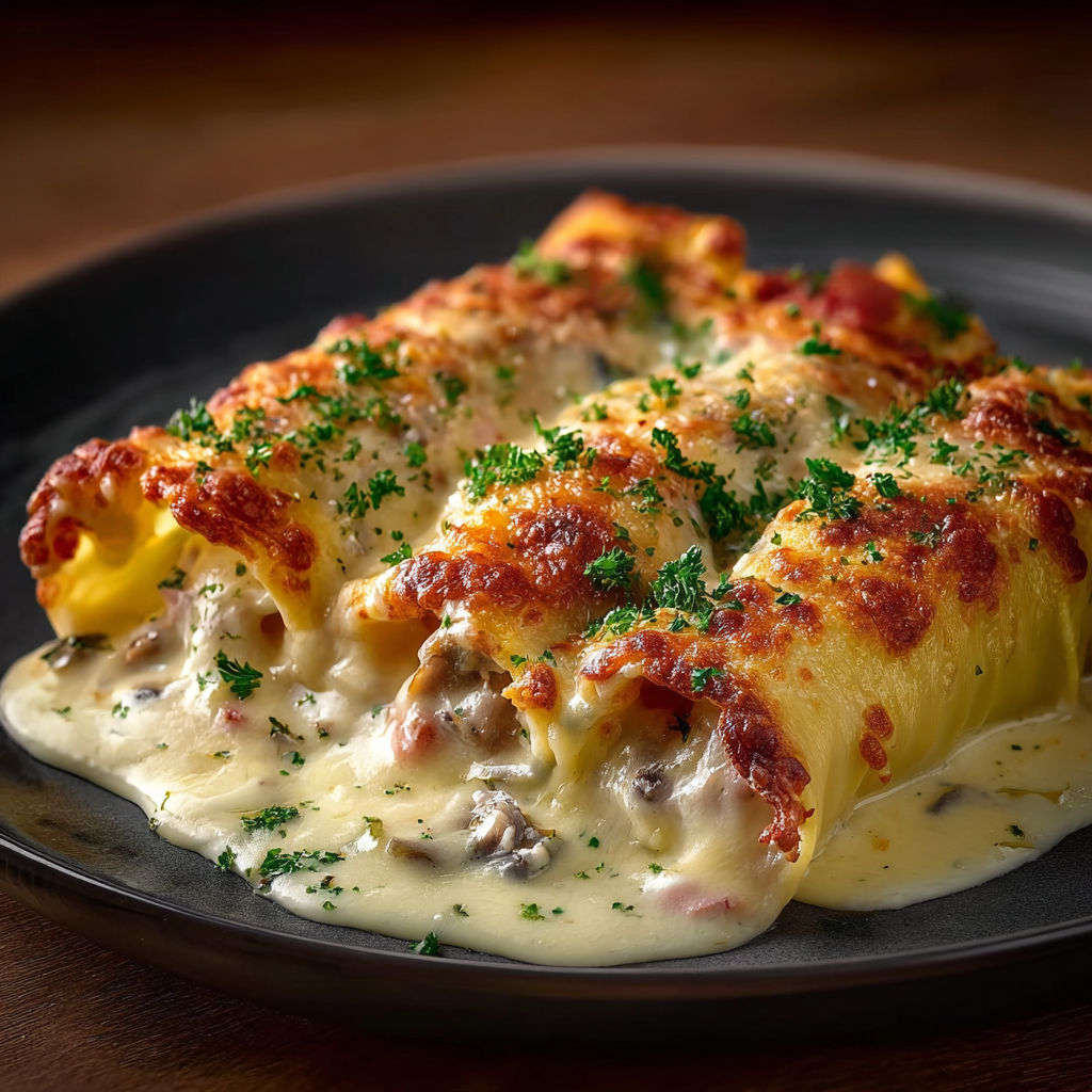 Un plat de lasagnes servi sur un plateau.