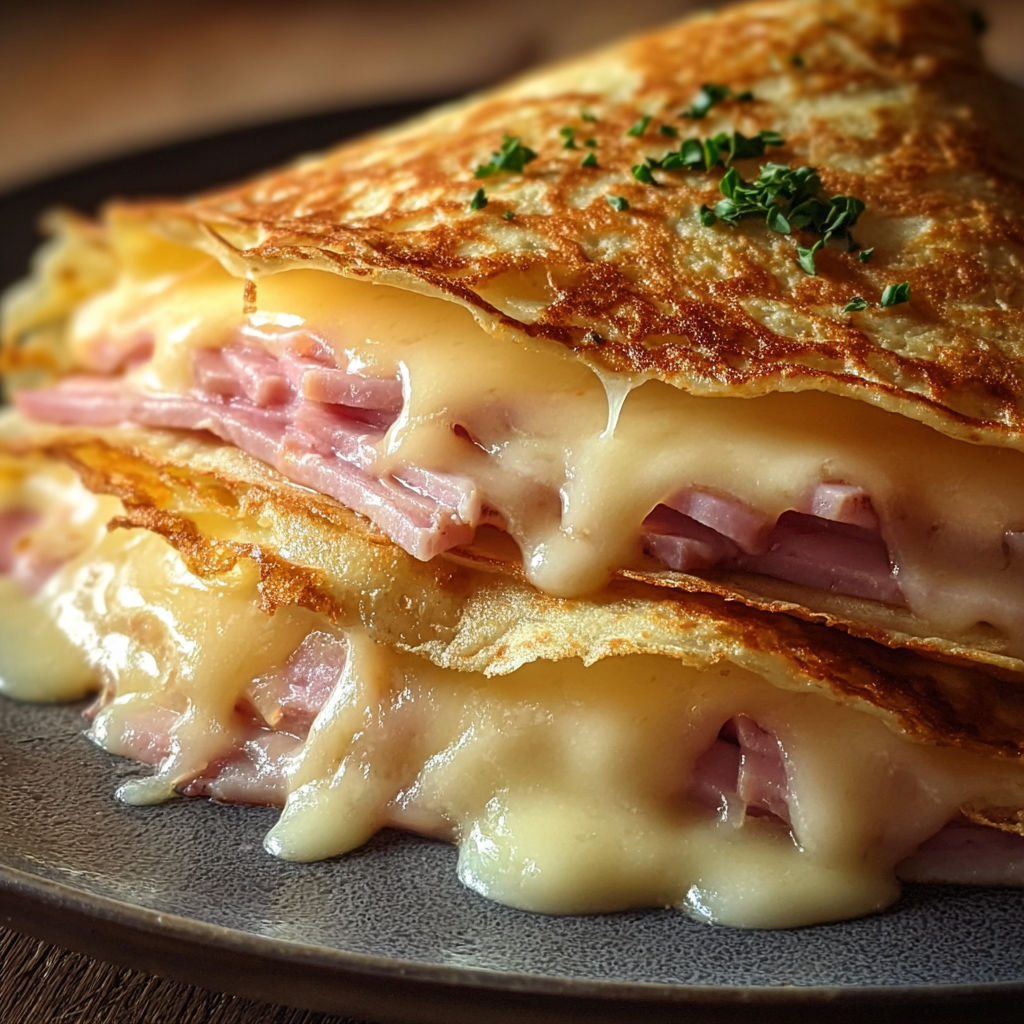 Un croissant sandwich au fromage fondu et herbes, nappé d’un beurre savoureux.