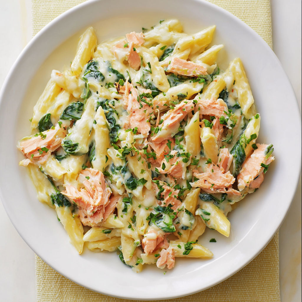 Salade de pâtes au saumon et aux herbes fraîches.