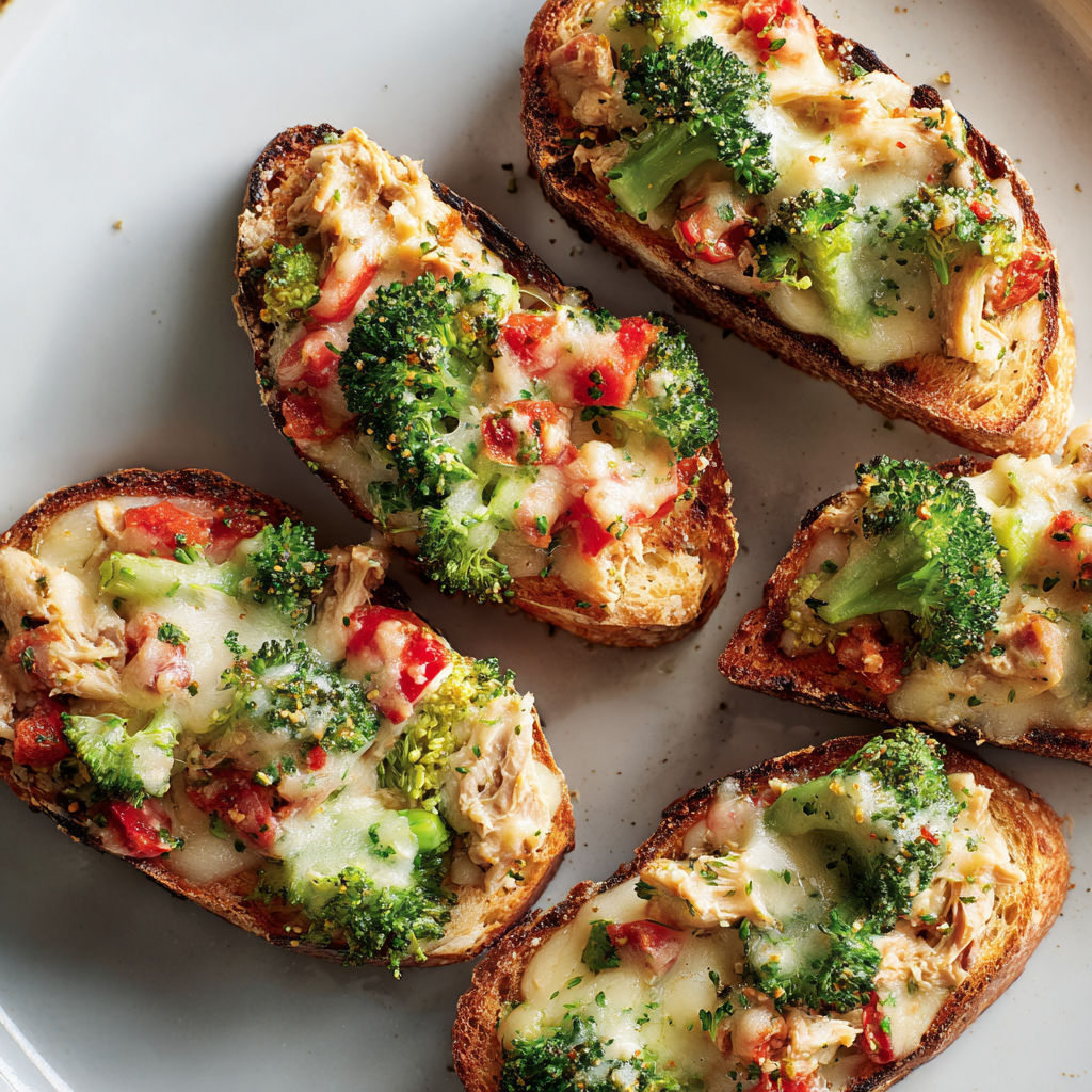 Tartines au thon et brocoli, un plat simple et délicieux.