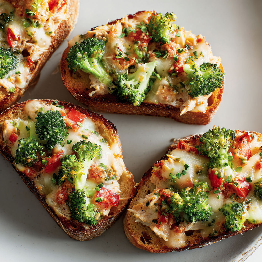 Tartines thon brocoli toutes colorées et gourmandes.