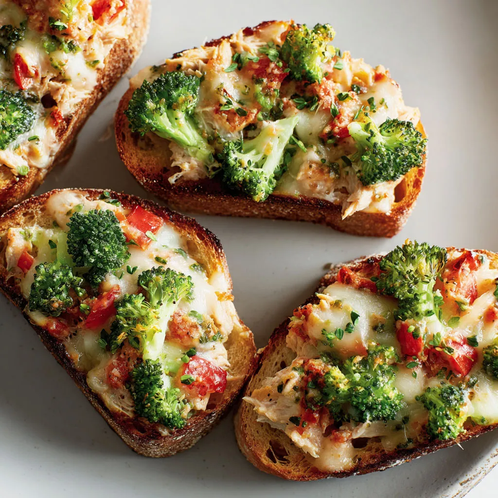 Tartines thon brocoli toutes colorées et gourmandes.