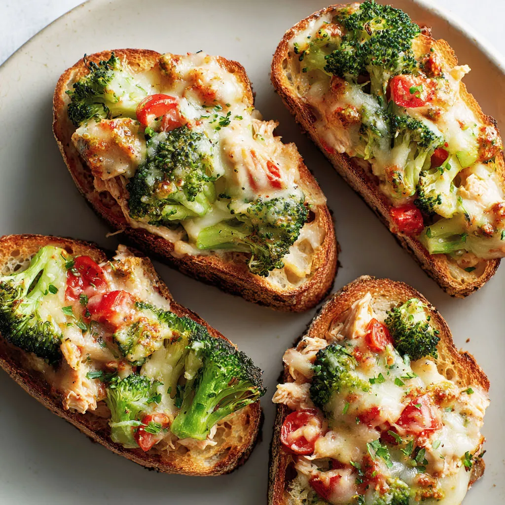Tartines thon brocoli toutes colorées et gourmandes.