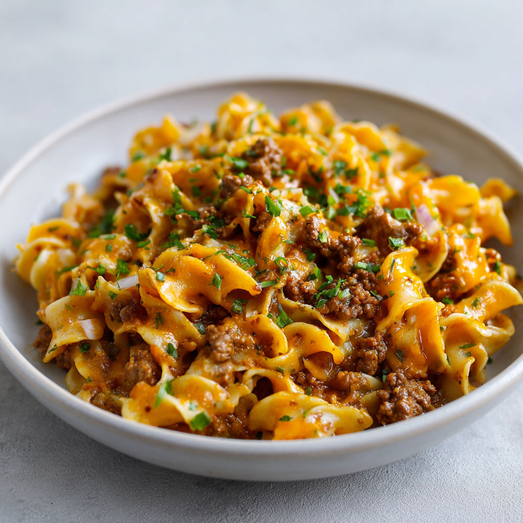 Une assiette généreuse de nouilles au boeuf avec des herbes fraîches et une sauce fondante.