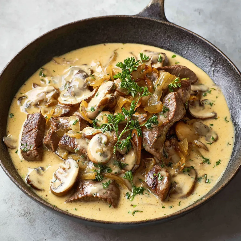 Un Bœuf Stroganoff version Ducasse servi dans un joli bol en fonte.