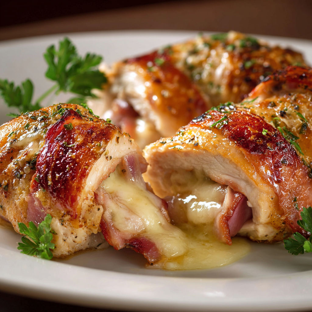 Plat de roulés poulet jambon fromage fondants