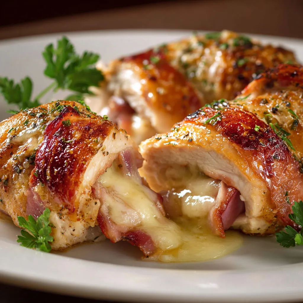 Plat de roulés poulet jambon fromage fondants