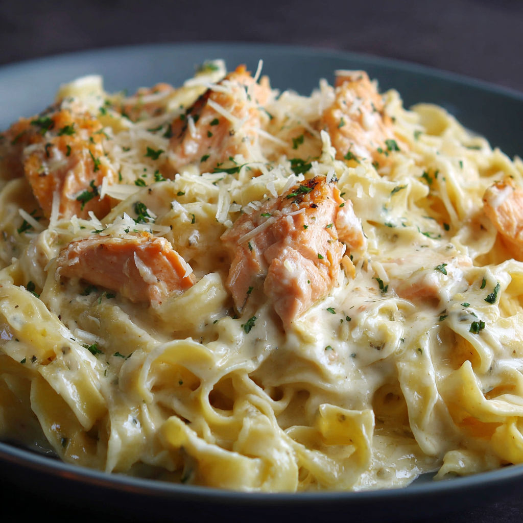 Des spaghetti nappés d’une sauce au poisson, accompagnés de légumes et herbes parfumées.