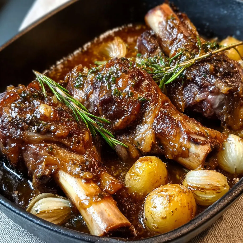 Délicieuse Souris d'Agneau mijotée avec Miel et Herbes - Un repas savoureux et facile à partager.
